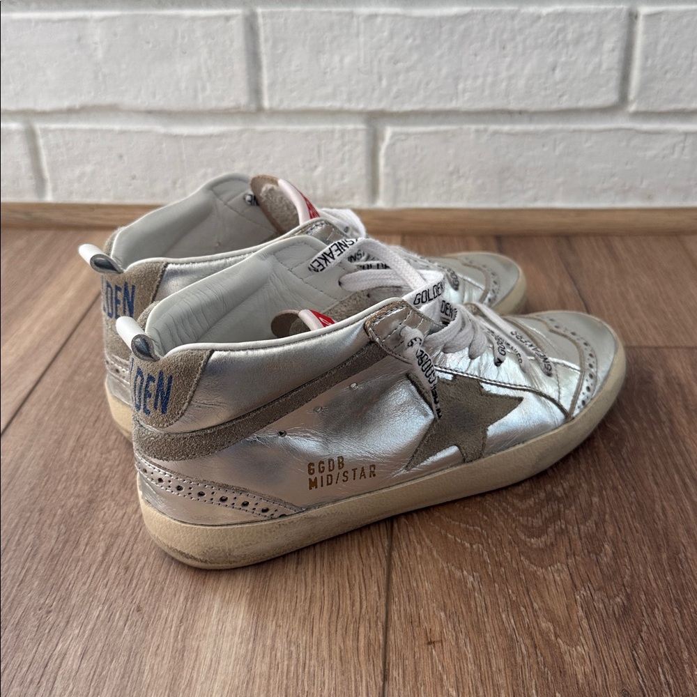 Golden Goose Metallic Silver Mid Star Sneakers